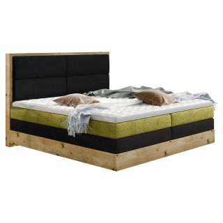 Linea Natura BOXSPRINGBETT Webstoff 140/200 cm INKL. Beleuchtung, Topper, Grün, Braun, Grau