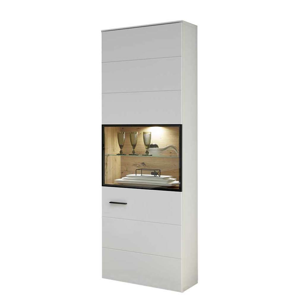 Wohnzimmer Vitrinenschrank in Weiß und Eiche Optik 60 cm breit