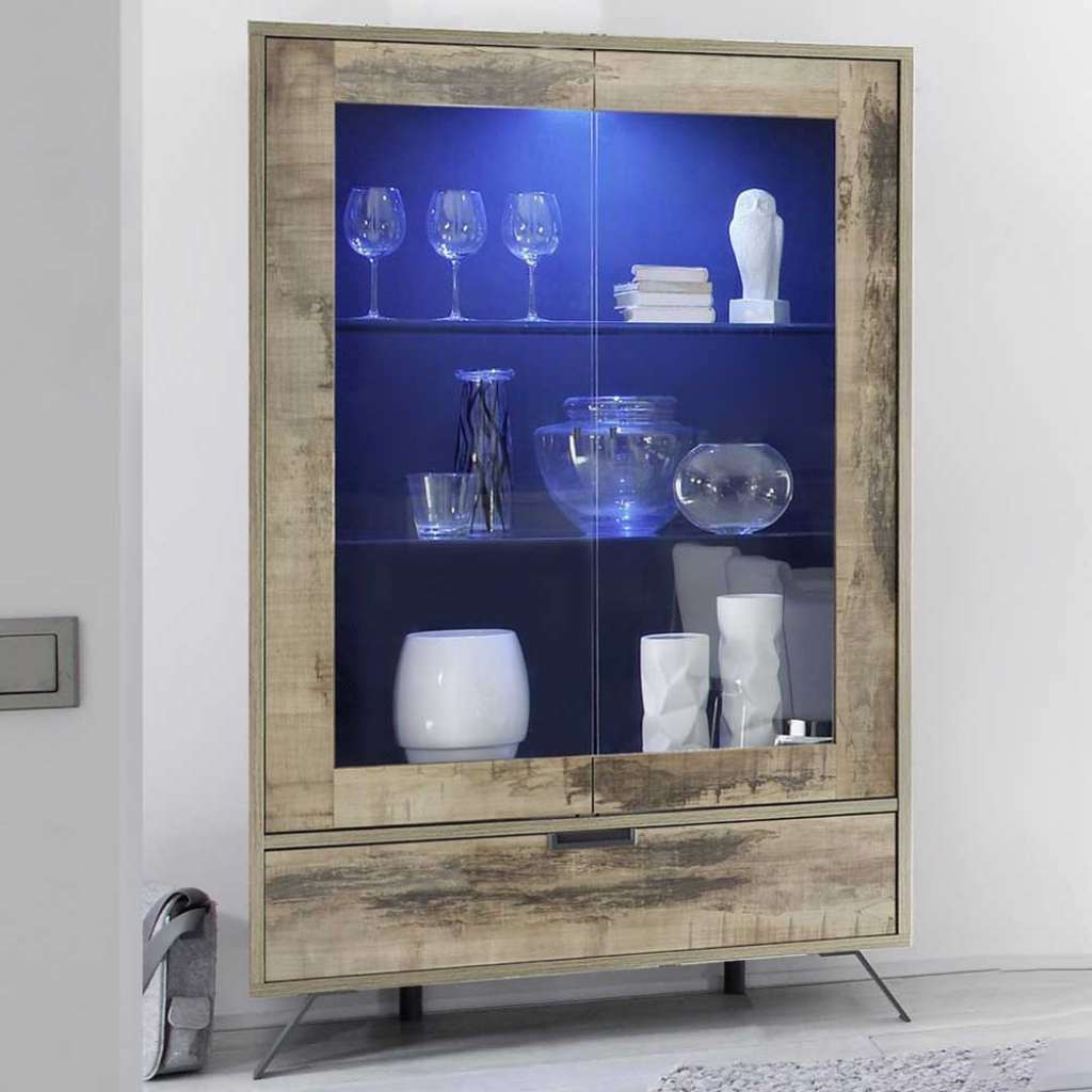 Wohnzimmervitrine in Altholz Optik und Anthrazit 50 cm tief