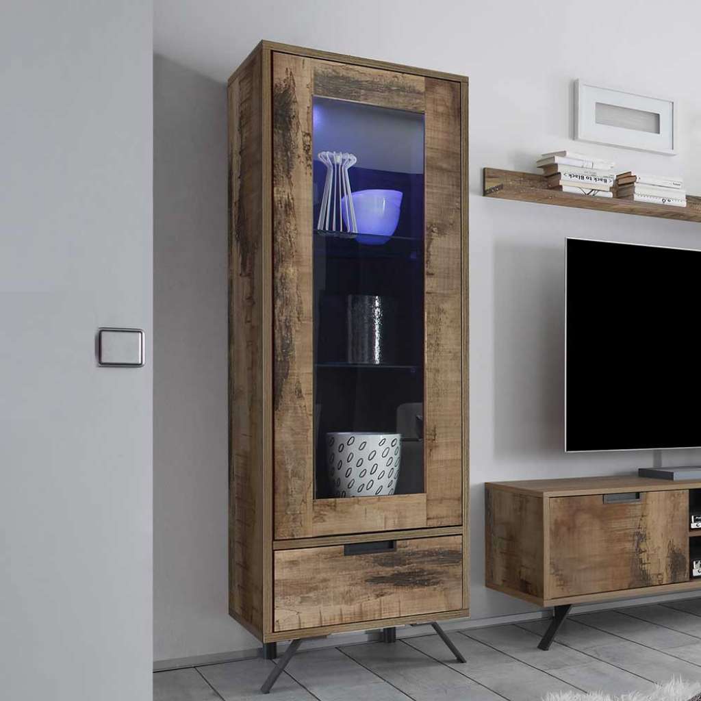 Standvitrine in Altholz Optik und Anthrazit 55 cm breit