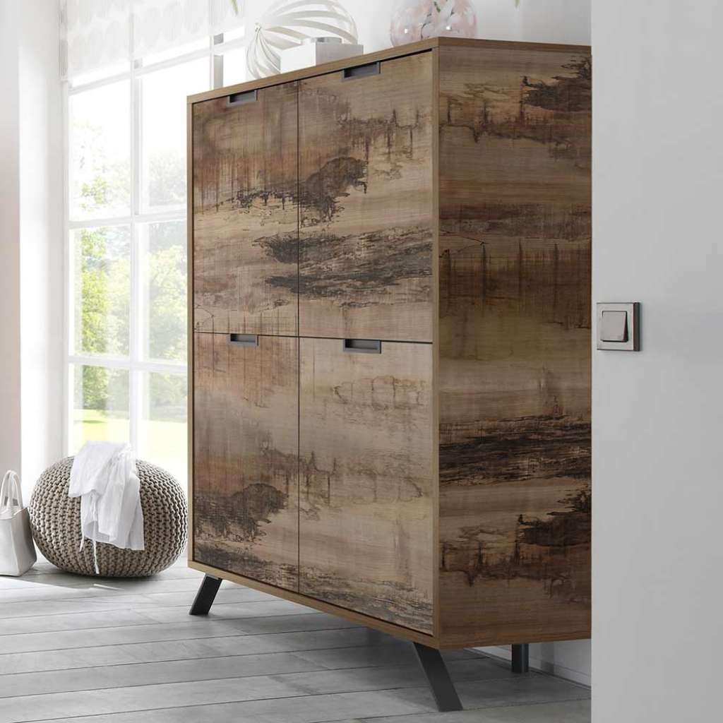 4 türiges Highboard im Industriedesign Altholz Optik und Anthrazit