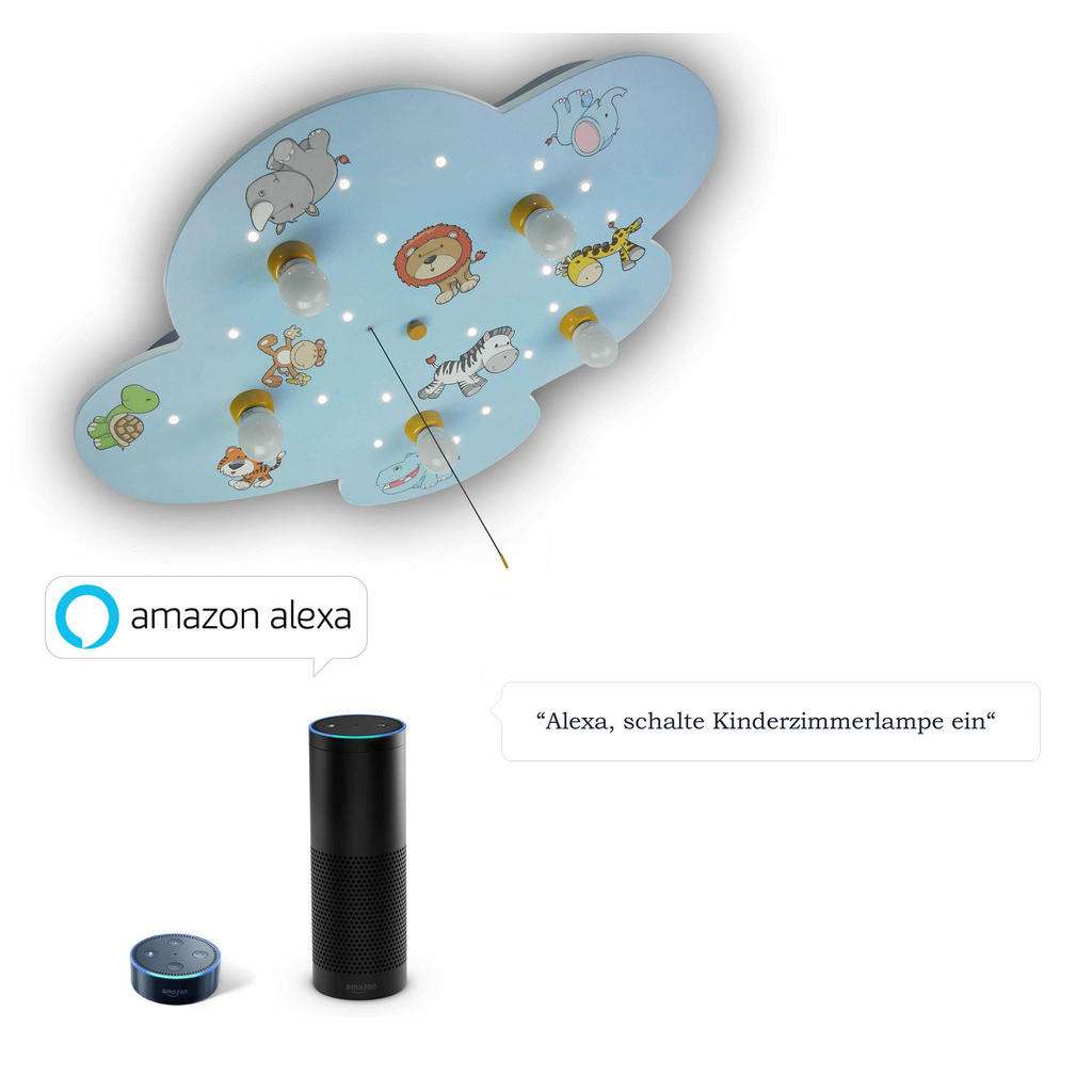 XXXL KINDERDECKENLEUCHTE Amazon Alexa, Mehrfarbig, Blau