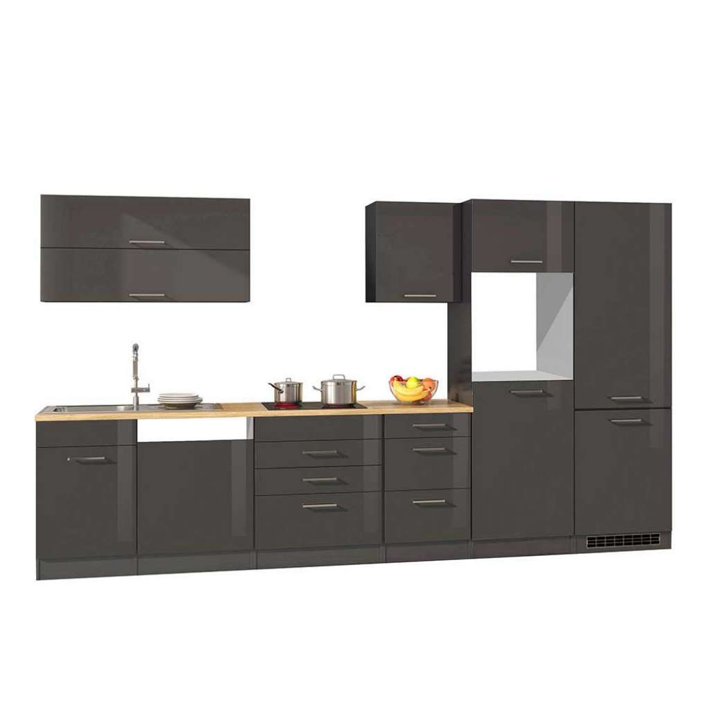 Einbauküchenzeile in Grau Hochglanz 360 cm breit (8-teilig)