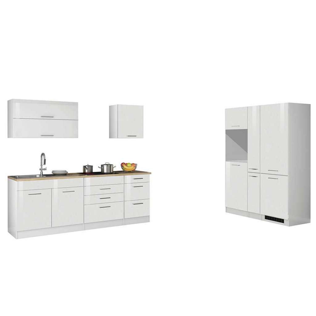 Weiß Küchenzeile in Hochglanz 380 cm breit (9-teilig)