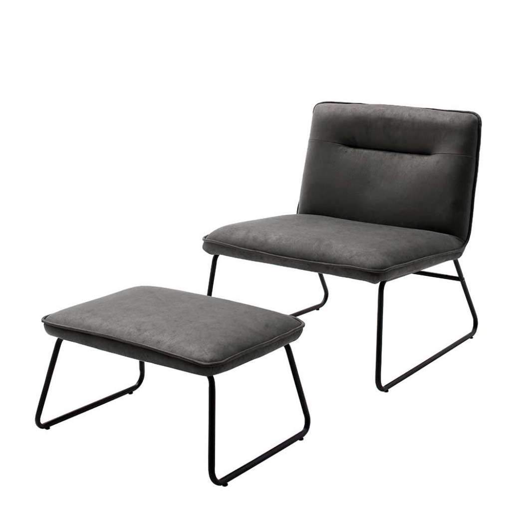 Polstersessel in Anthrazit Microfaser Fußhocker (2-teilig)