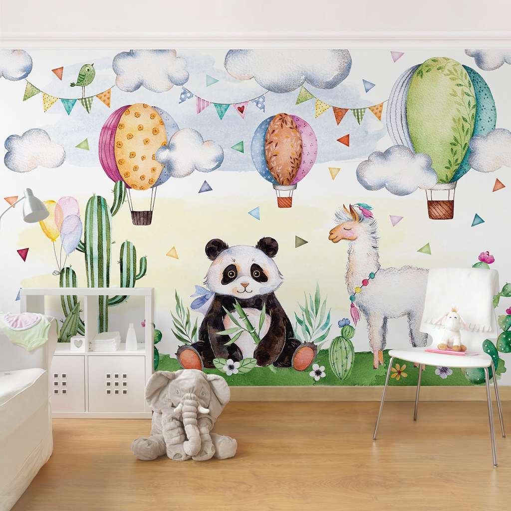 home24 Vliestapete Panda und Lama Aquarell