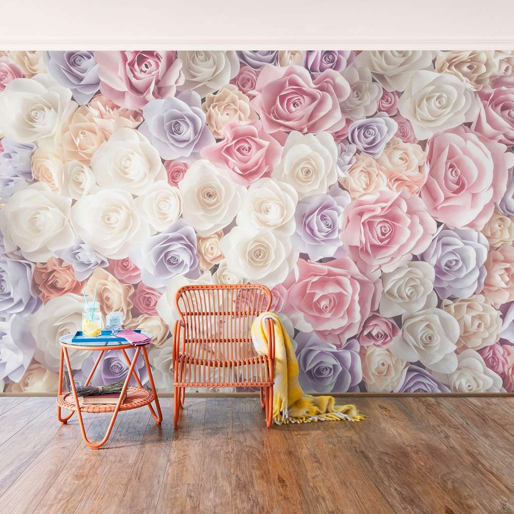 home24 Vliestapete Pastell Paper Art Rosen