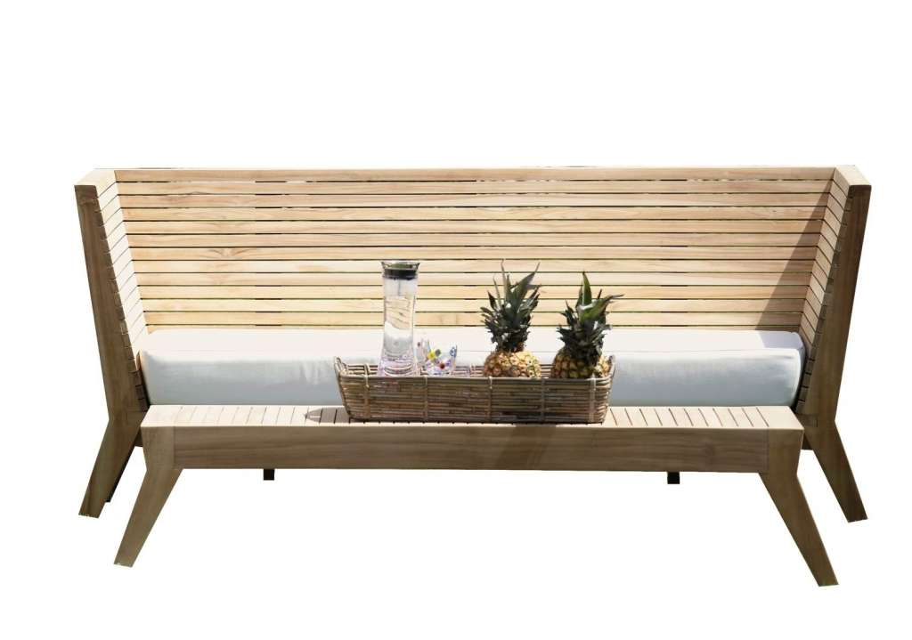 Jan Kurtz - Bank WILLIAM, Teak, 83/28 x 190/160 x 69/49 cm,incl.Sitzkissen,100 % Polyacryl weiß, RV,montiert - outdoor