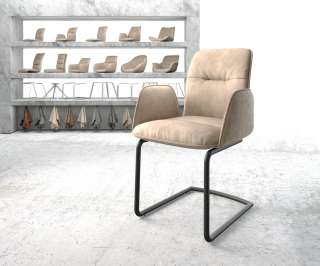 DELIFE Esszimmerstuhl Vinja-Flex Beige Microvelours Freischwinger rund schwarz, Esszimmerstühle