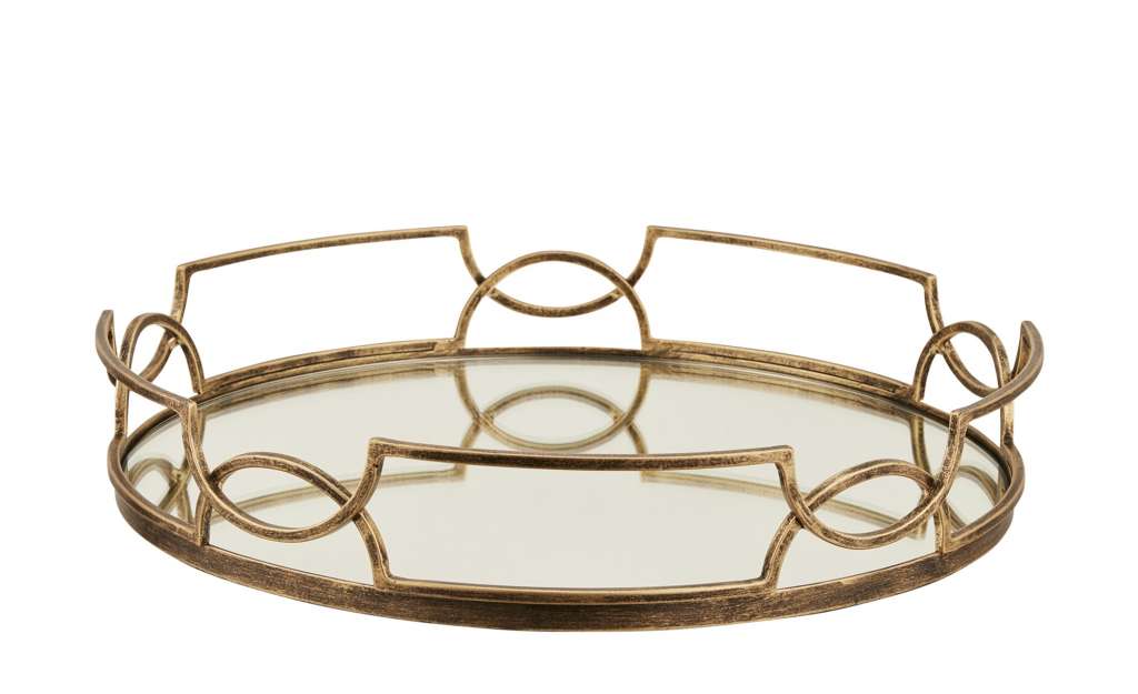 Tablett ¦ gold ¦ Metall, Glas  ¦ Maße (cm): H: 7,3 Ø: [40.3] Küchenzubehör & Helfer > Tabletts & Etageren - Höffner