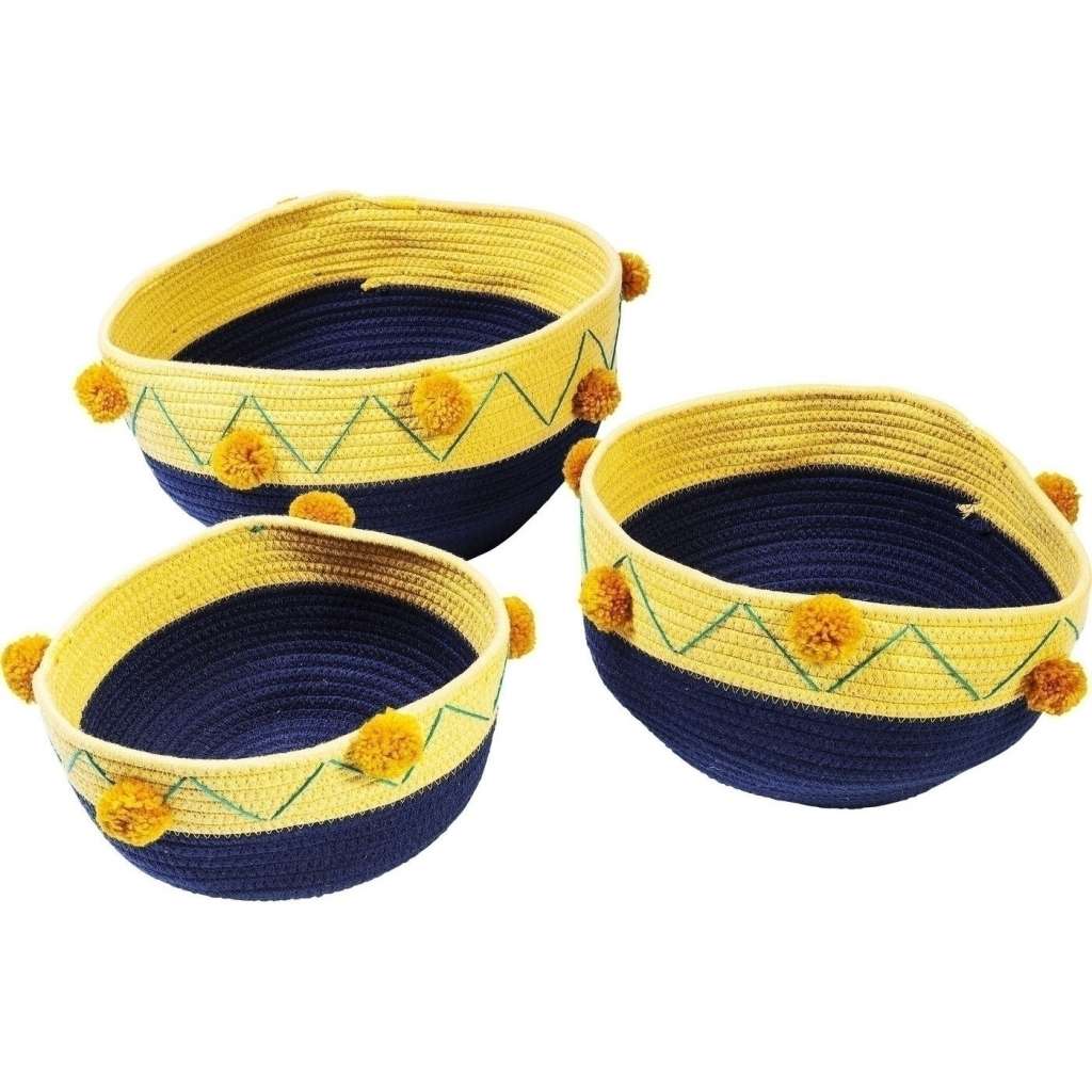 Korb Storage Pompon blau (3/Set)
