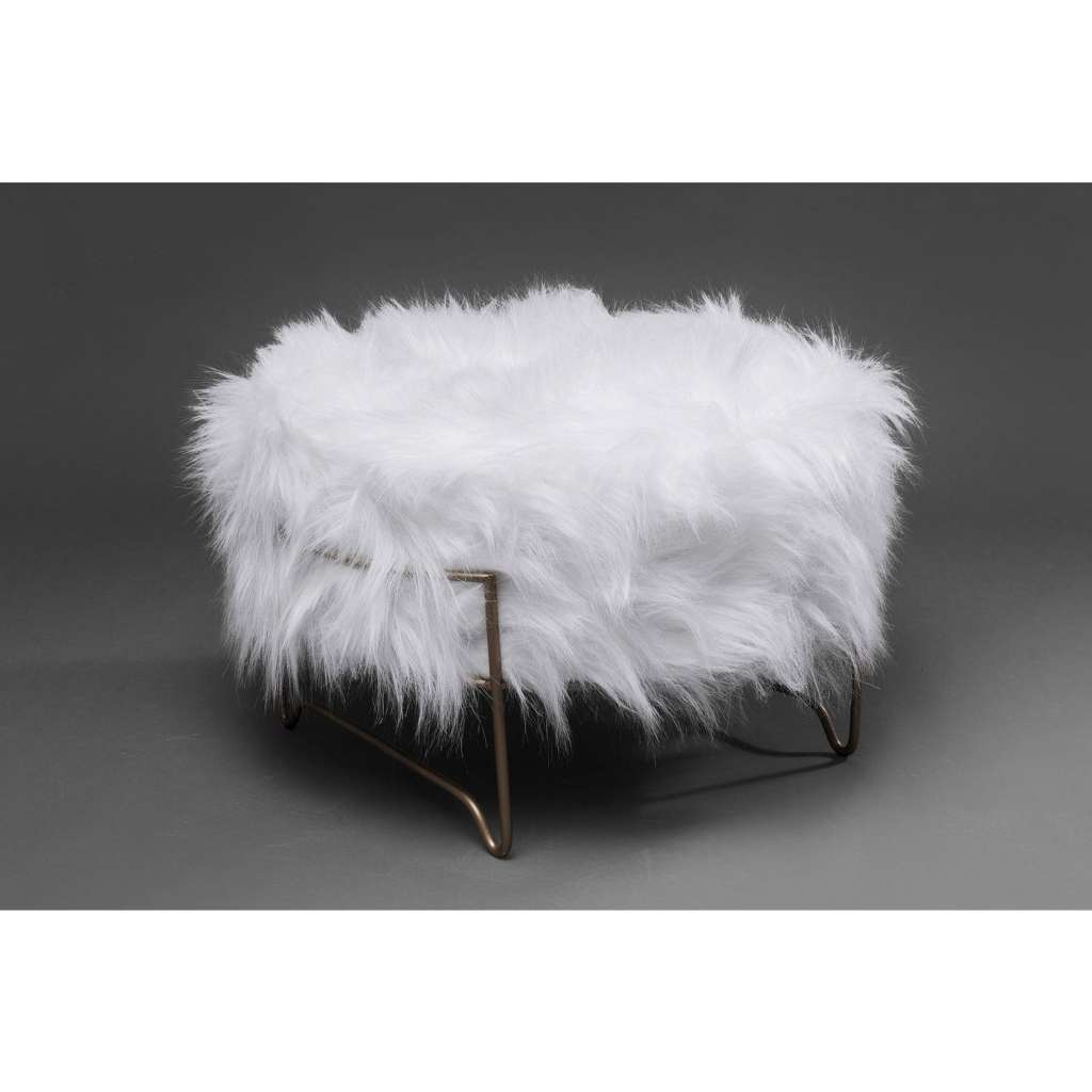 Hocker Cottage weiß Fell Messing  D55cm
