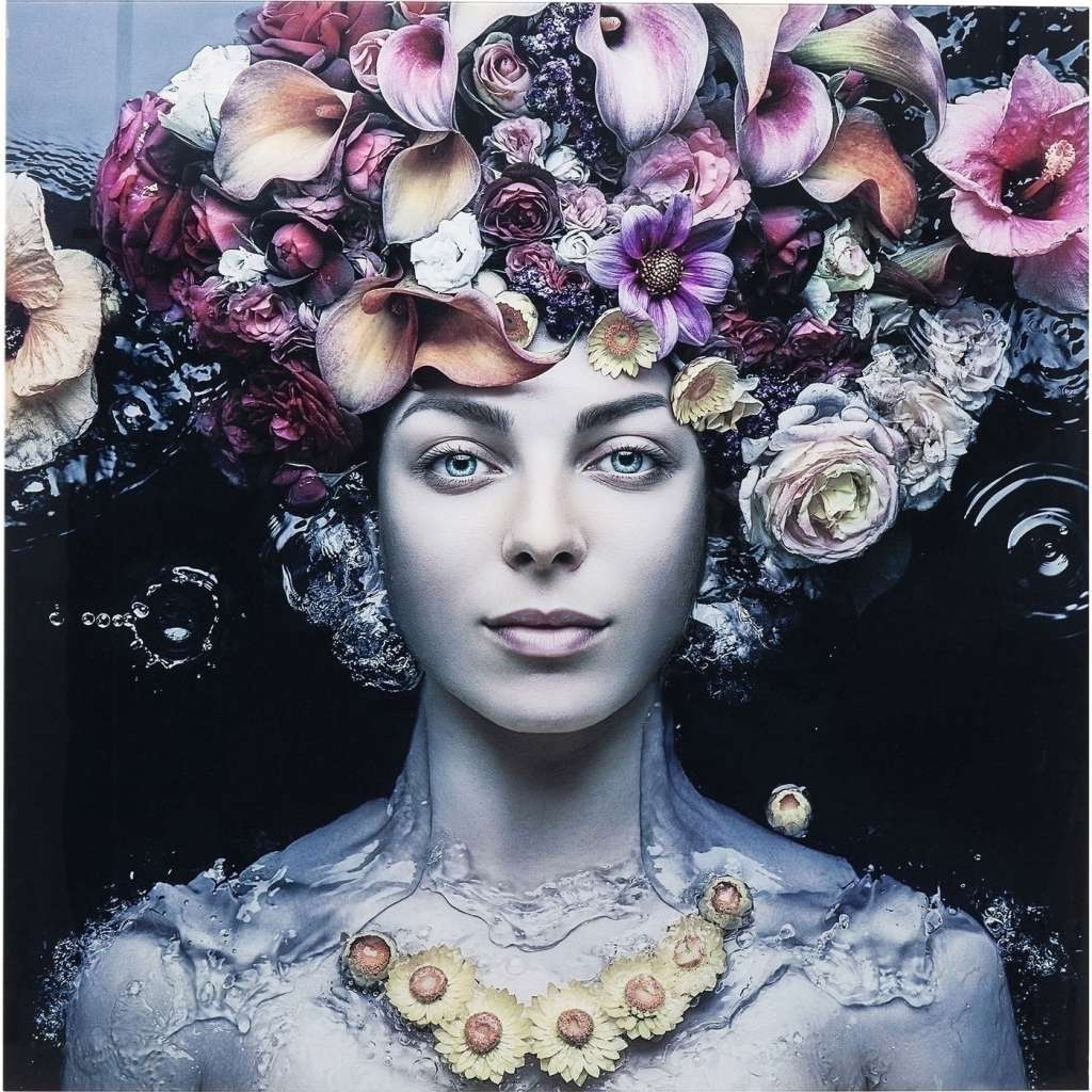 Bild Glas Flower Art Lady 80x80cm