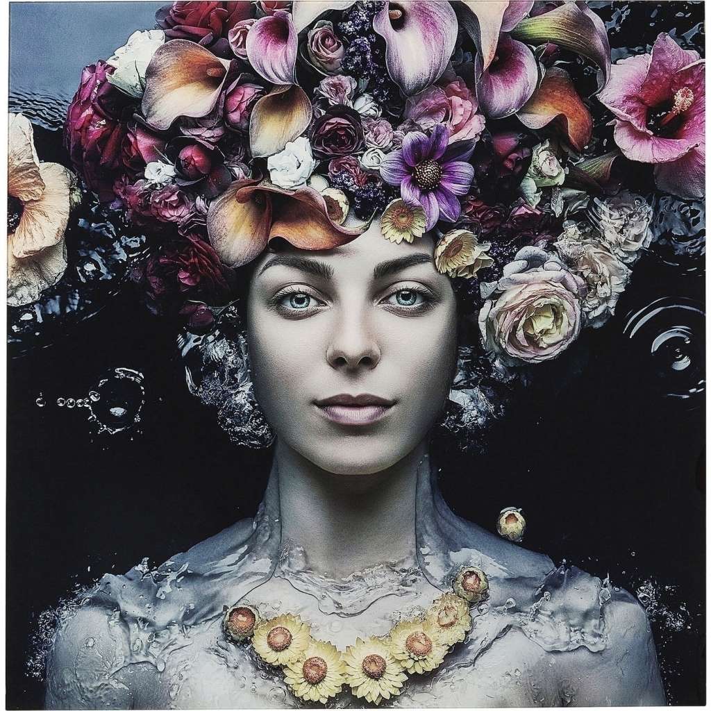 Bild Glas Flower Art Lady 120x120cm
