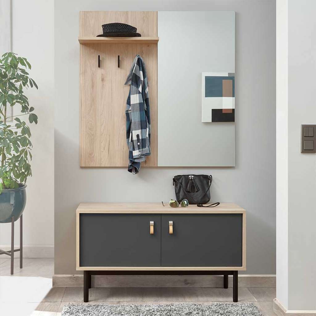 Dielenmöbelset in Dunkelgrau und Hickory Optik modern (2-teilig)