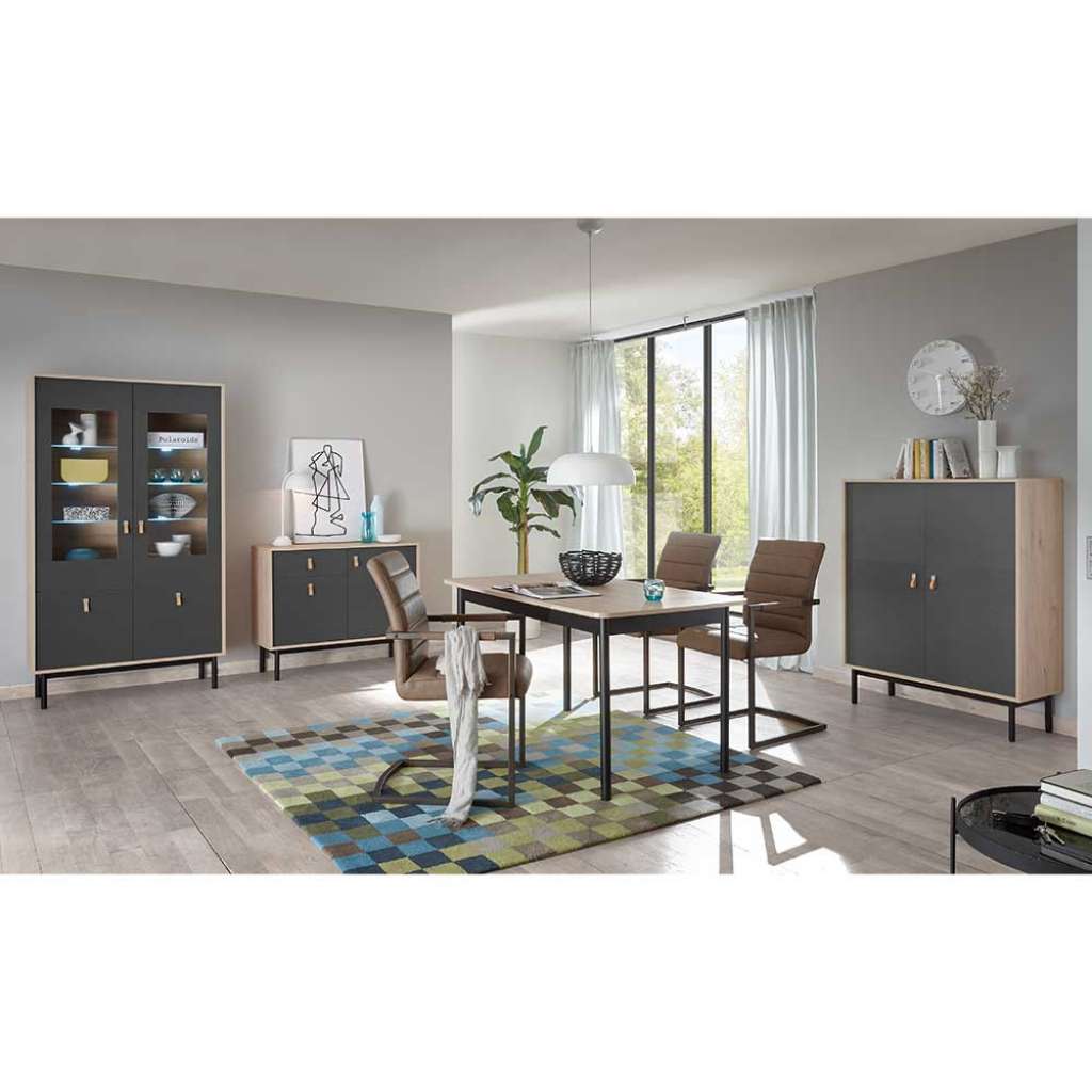 Esszimmermöbelset in Dunkelgrau und Hickory Optik modern (4-teilig)