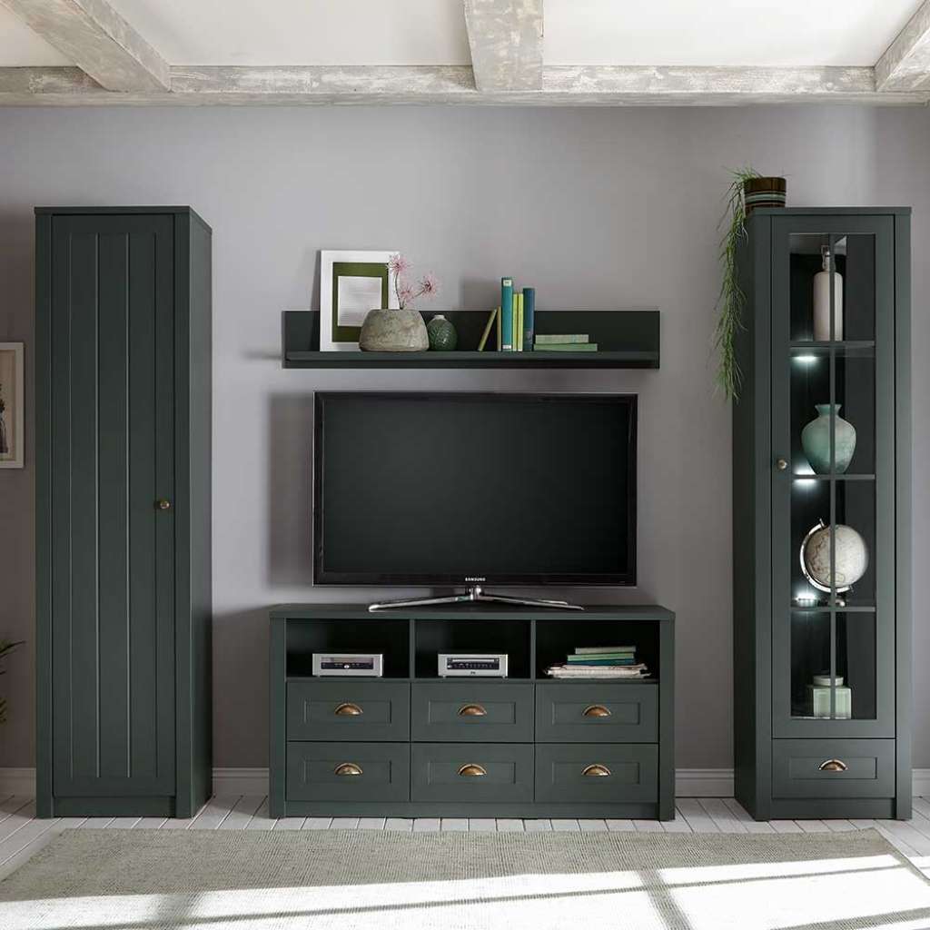 Wohnzimmerwand in Dunkelgrün Landhaus Design (4-teilig)