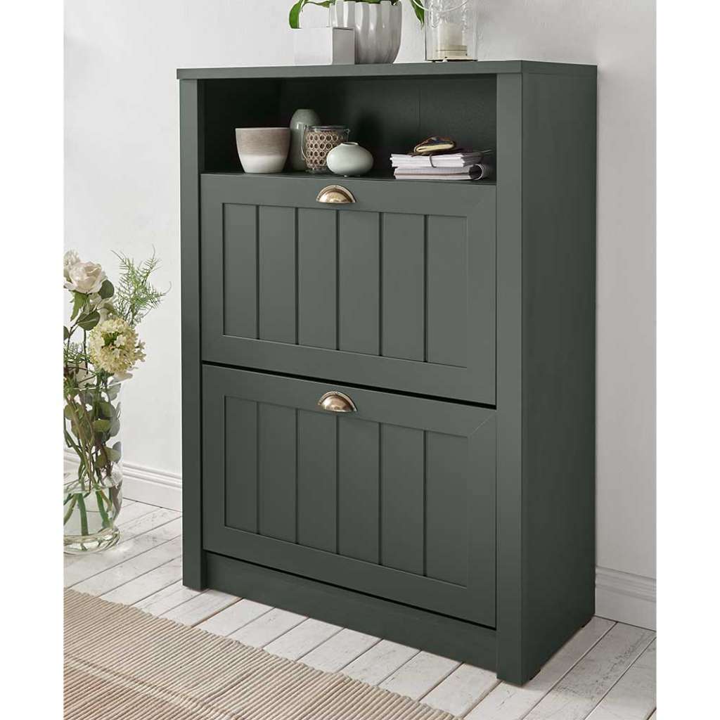 Garderobenschuhschrank in Dunkelgrün 80 cm breit