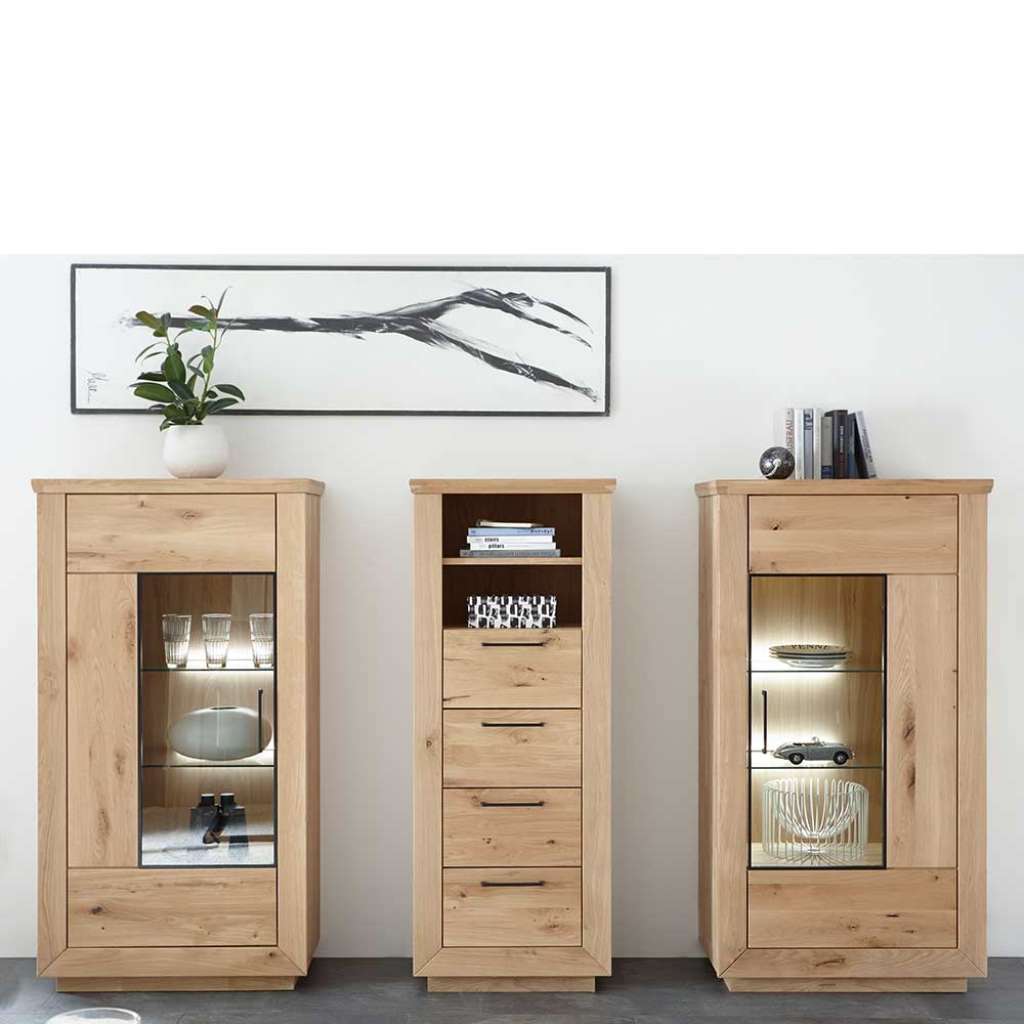 Massivholz Wohnzimmermöbel aus Wildeiche Bianco geölt modern (3-teilig)