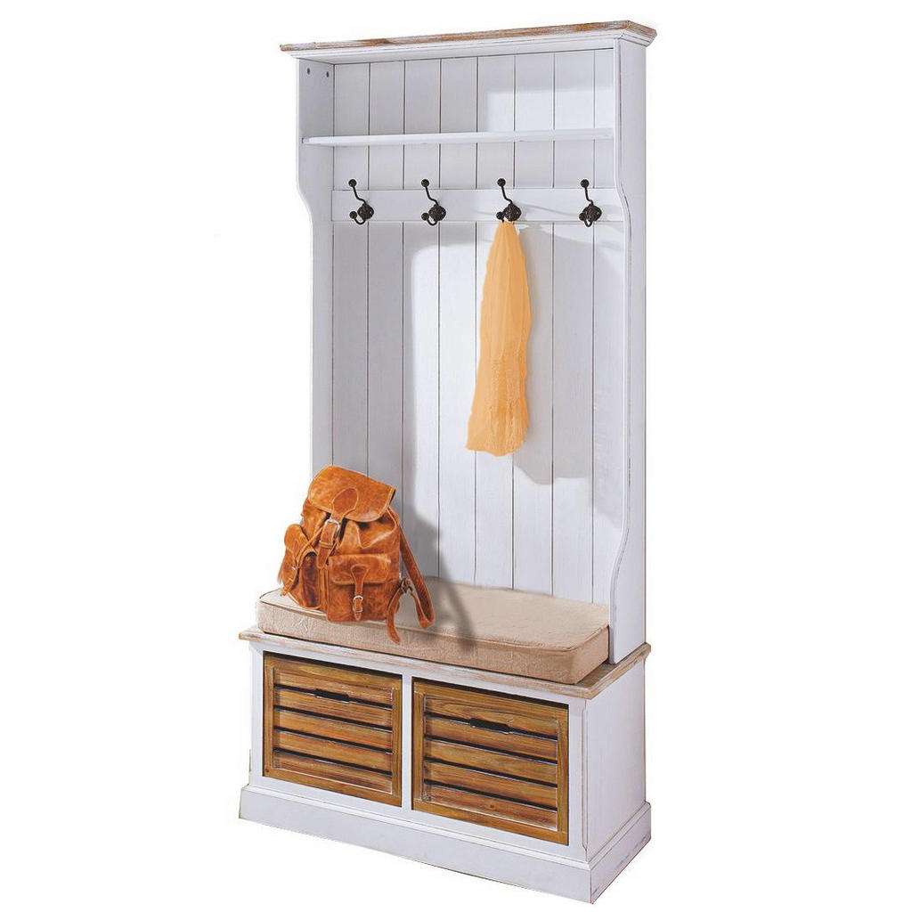 XXXL GARDEROBENBANK Paulownia, Weide massiv Weiß