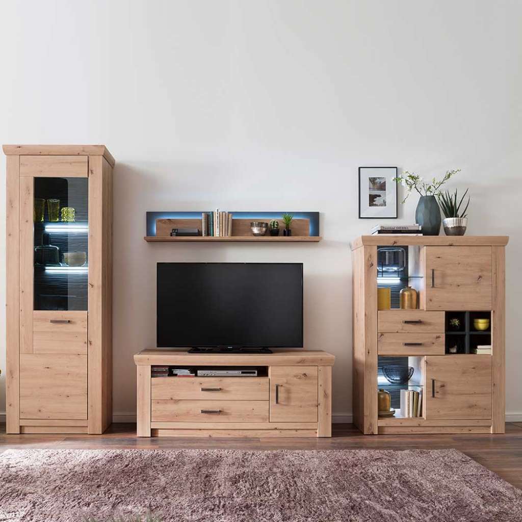 Wohnwand in Eichefarben und Anthrazit modern (4-teilig)