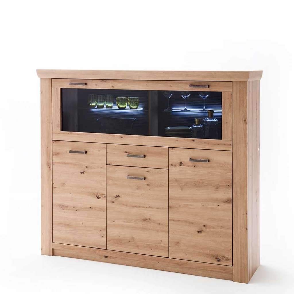 Anrichte in Eichefarben und Anthrazit Glasklappe
