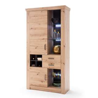 Wohnzimmervitrinenschrank in Eichefarben und Anthrazit 110 cm breit