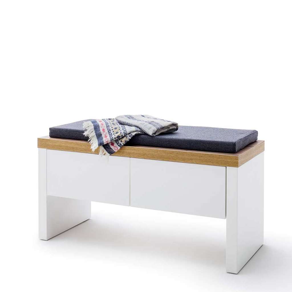 Garderobenbank in Weiß und Wildeiche Optik zwei Schubladen