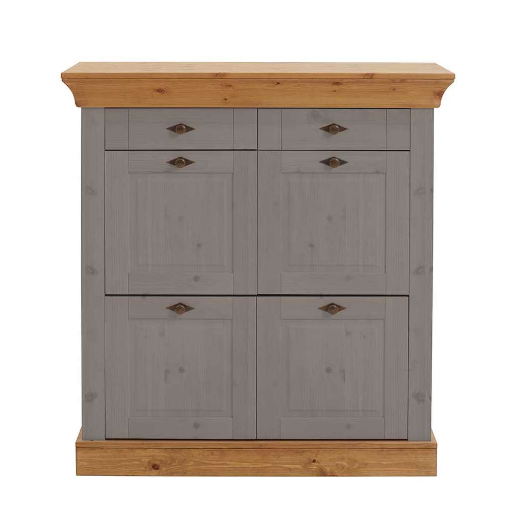 Garderobenschuhschrank im Landhausstil Grau Kiefer massiv