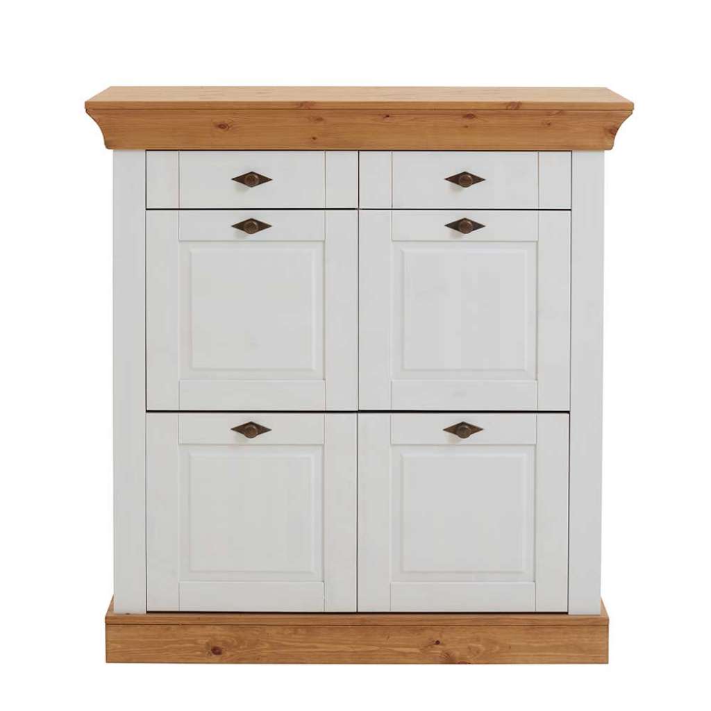 Landhaus Schuhschrank aus Kiefer Massivholz Weiß
