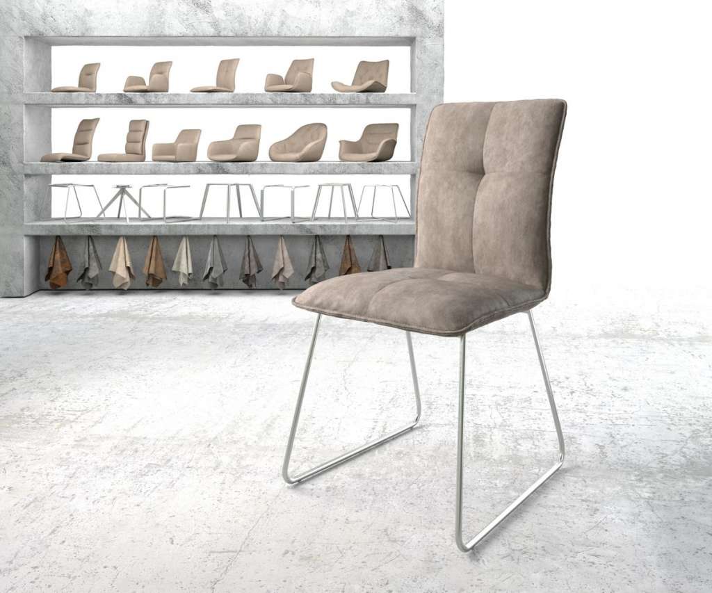 DELIFE Esszimmerstuhl Maddy-Flex Taupe Microvelours Kufengestell, Esszimmerstühle