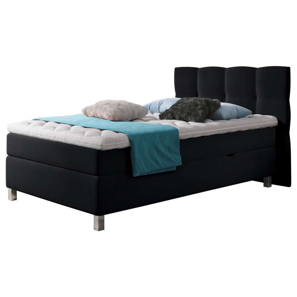 Carryhome BOXBETT Webstoff 120/200 cm INKL. Matratze, Bettkasten, Topper, Schwarz