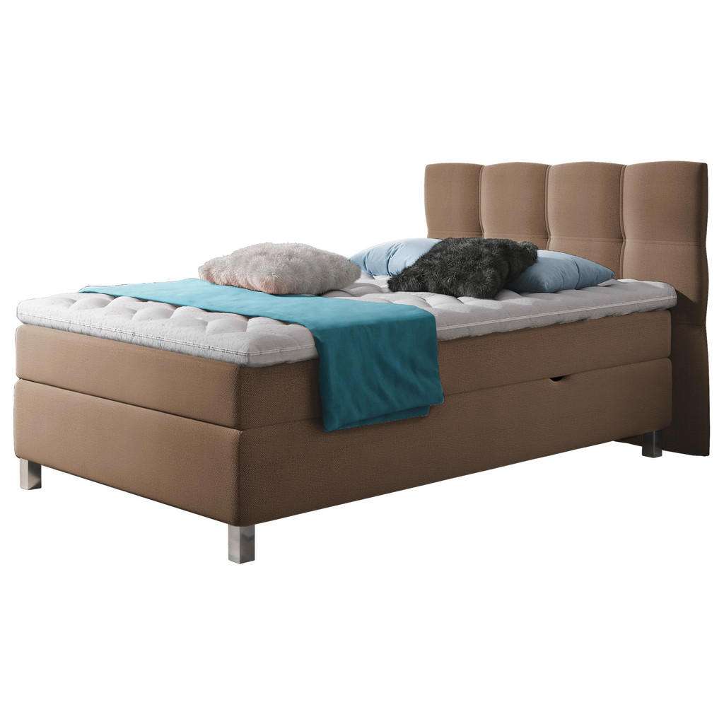 Carryhome BOXBETT Webstoff 120/200 cm INKL. Matratze, Bettkasten, Topper, Beige