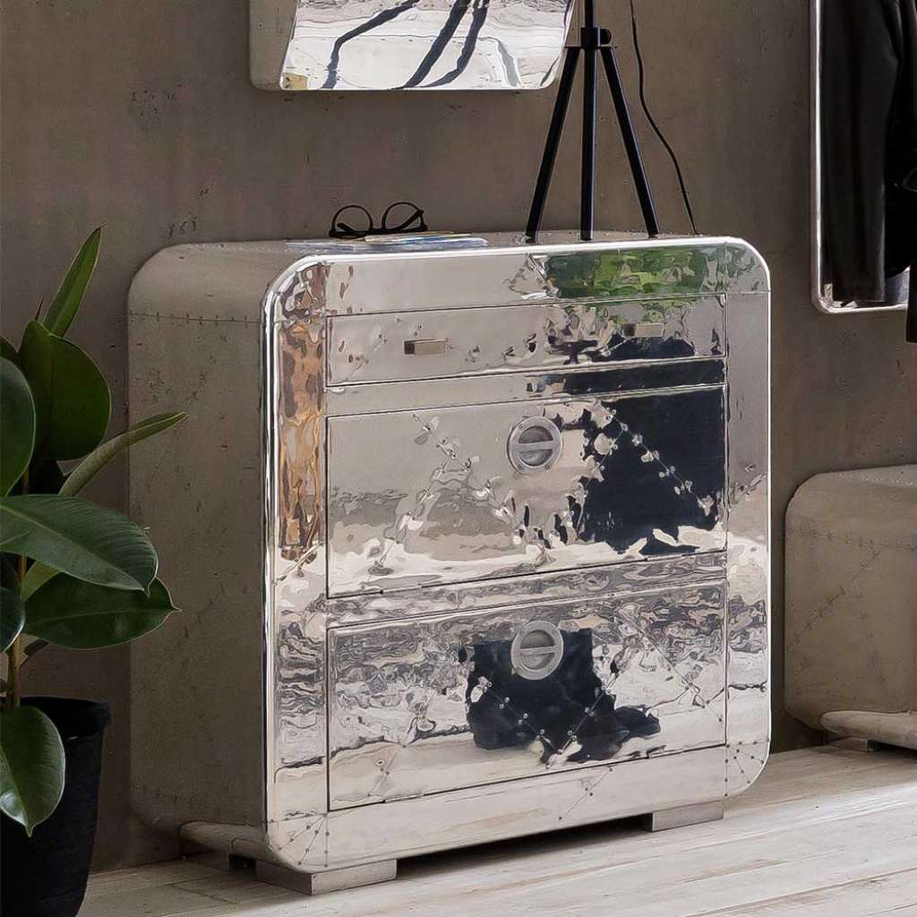 Mini Schuhschrank im Industriedesign Aluminium beschlagen