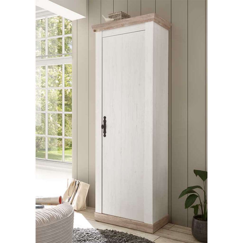Flurschrank im Landhausstil Weiß und Kiefer Optik