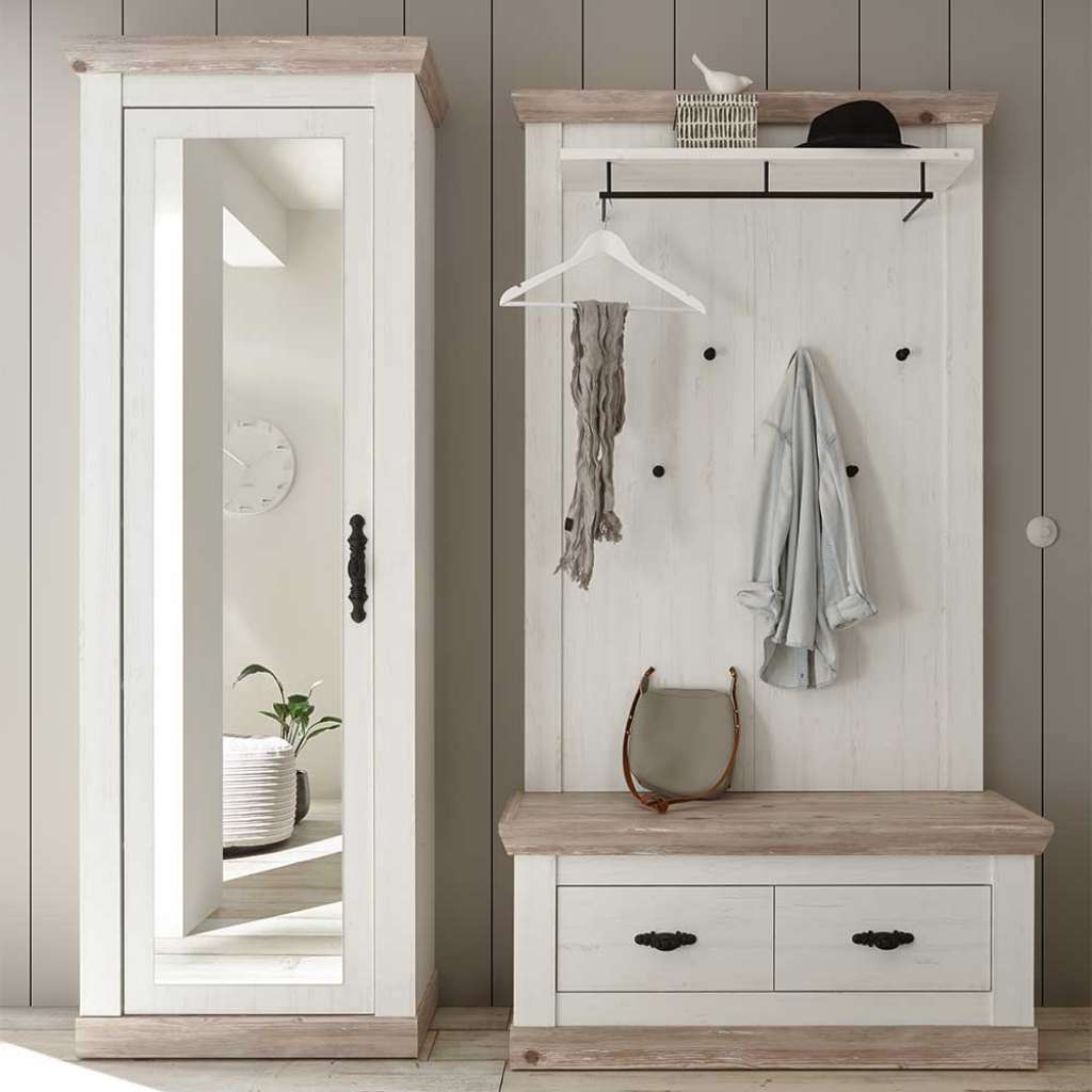 Flurmöbelset im Landhausstil Weiß und Kieferfarben (3-teilig)