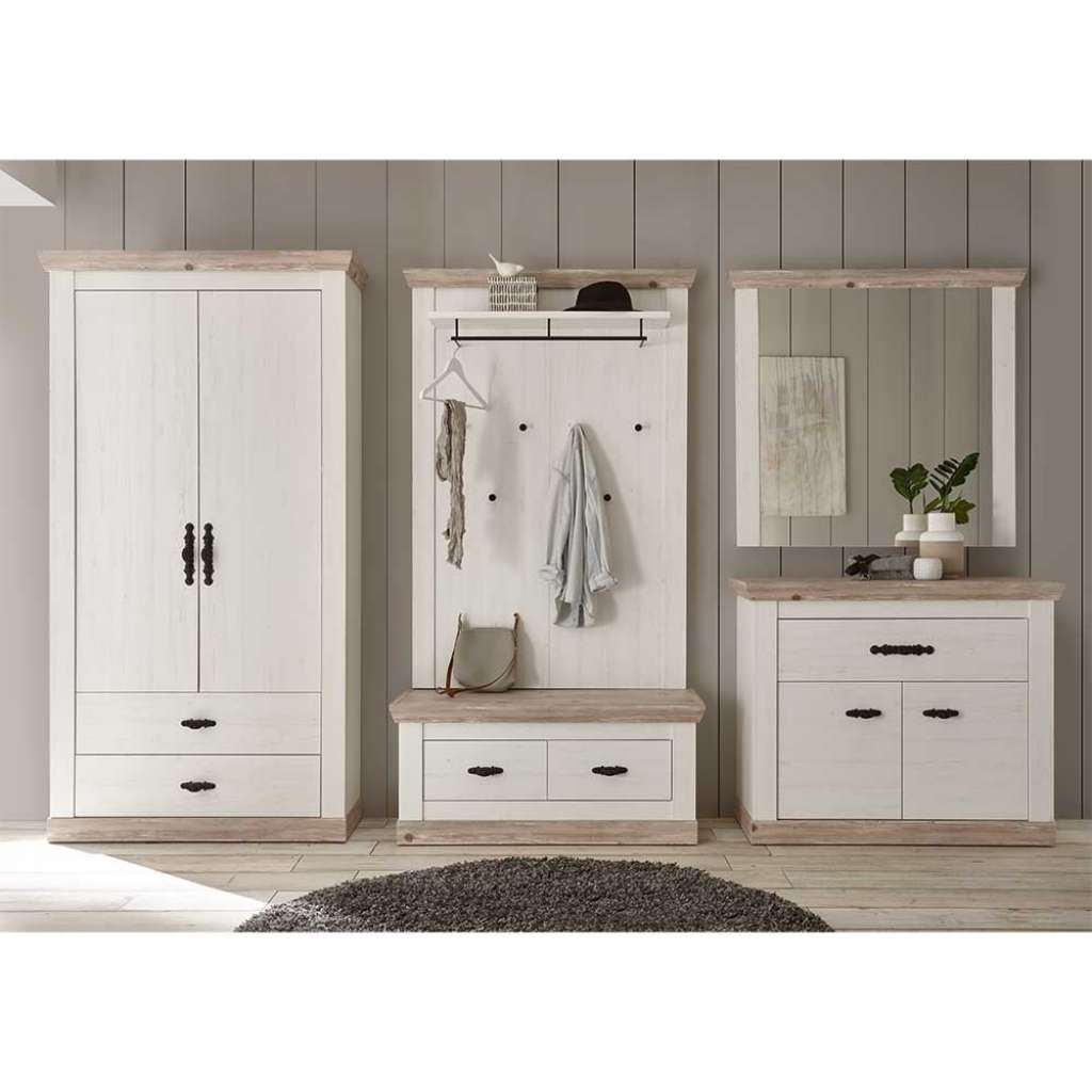 Flurmöbelset in Weiß und Kieferfarben Landhaus Design (5-teilig)