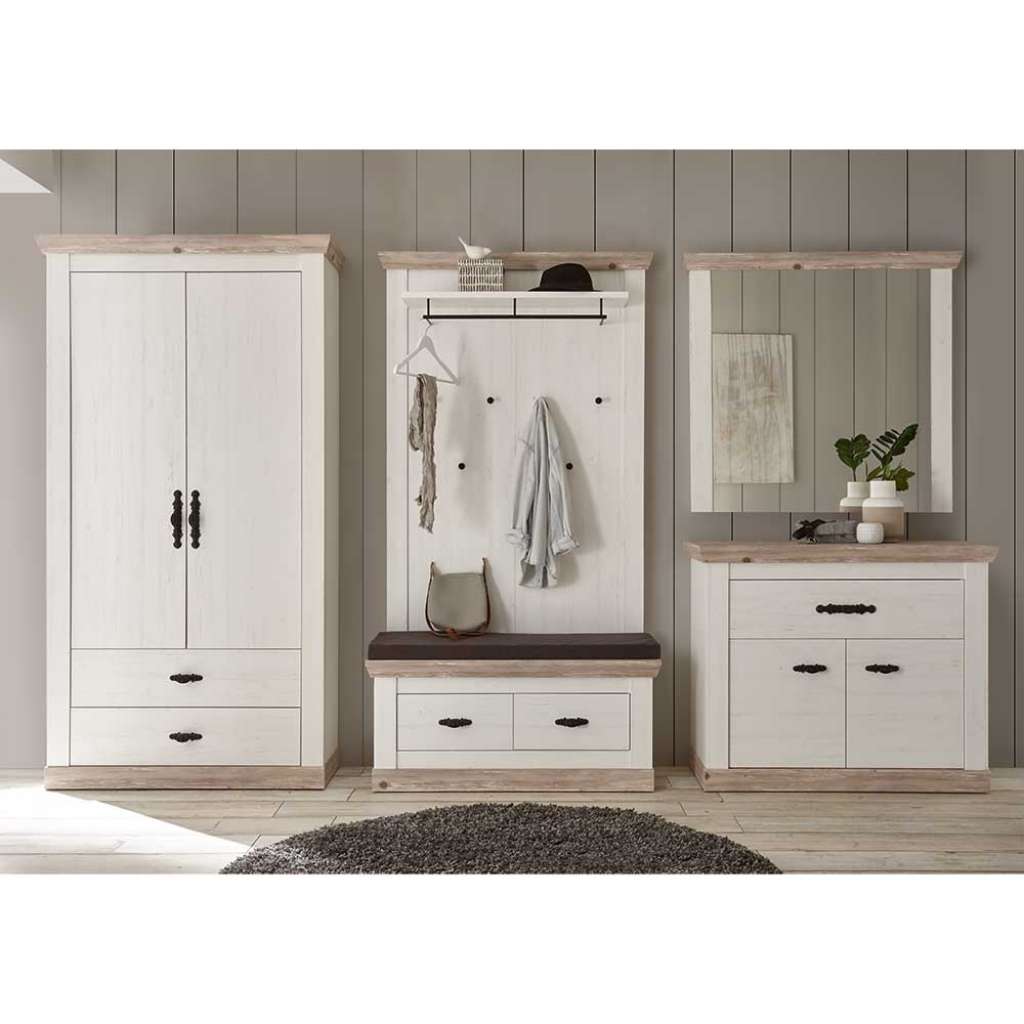 Garderoben Set in Weiß und Kieferfarben Landhausstil (5-teilig)