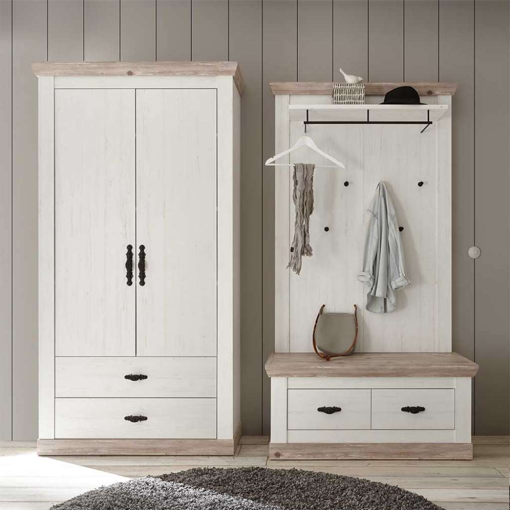 Garderobe im Landhausstil Weiß und Kieferfarben (3-teilig)