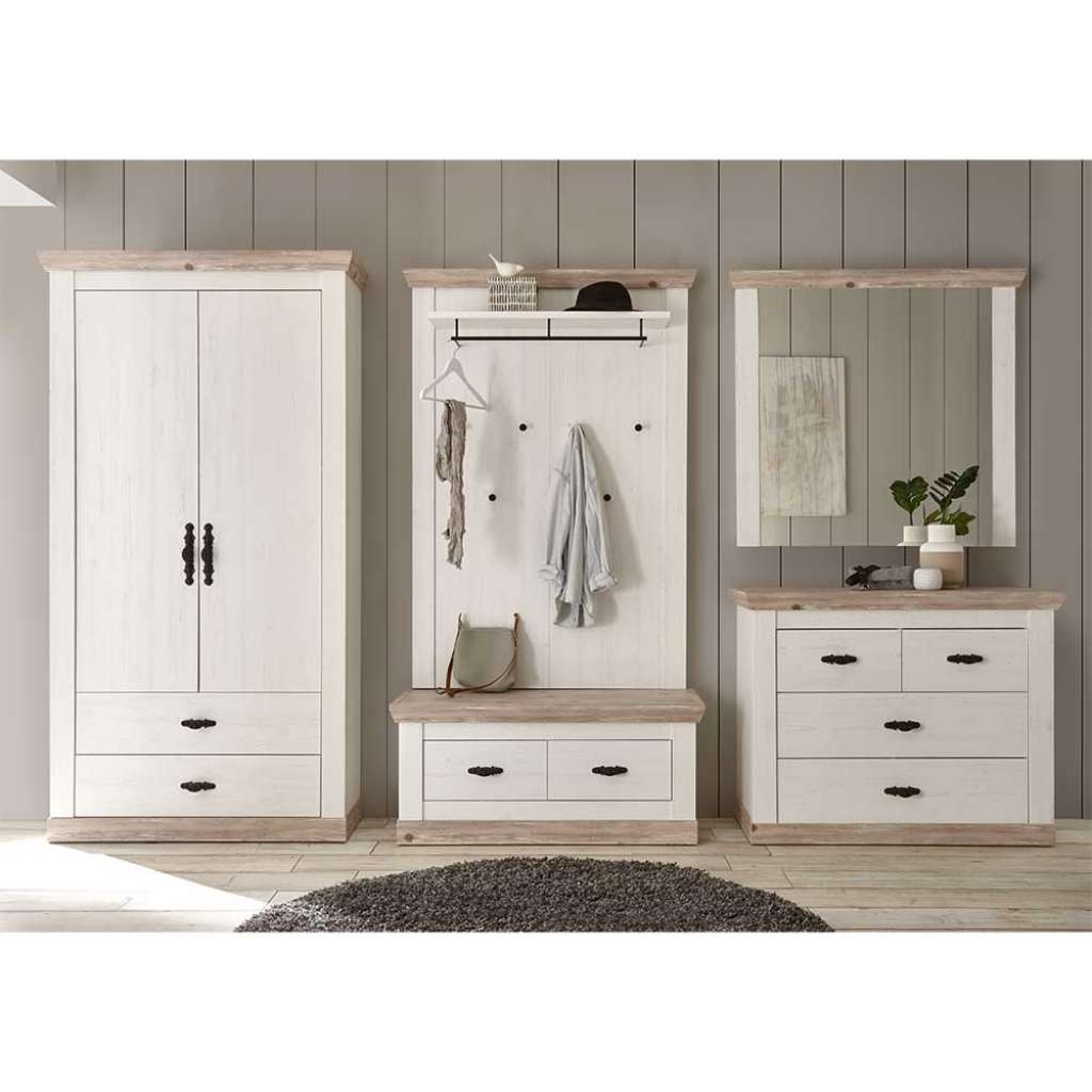 Flurmöbel Set im Landhausstil Weiß und Kieferfarben (5-teilig)