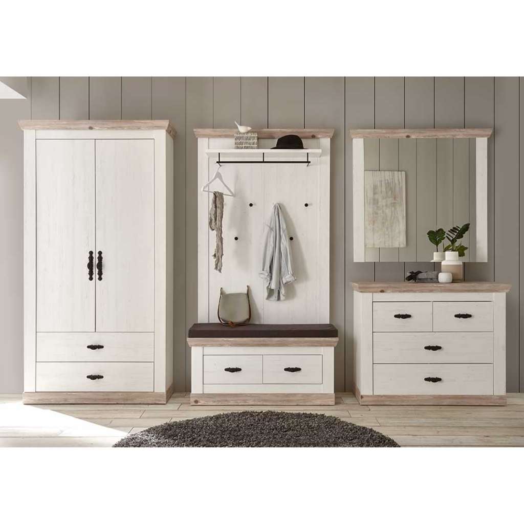 Garderobeset im Landhaus Design Weiß und Kieferfarben (5-teilig)
