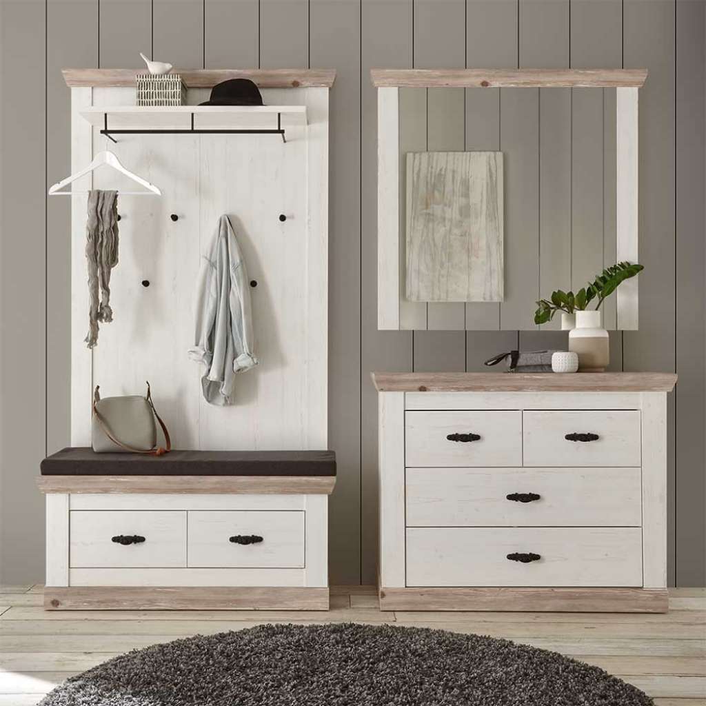 Flurgarderobe im Landhausstil Weiß und Kieferfarben (4-teilig)