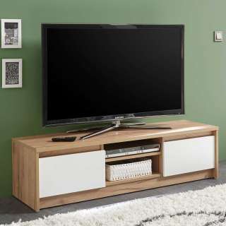 Fernseher Tisch in Weiß und Eiche Optik Klappe