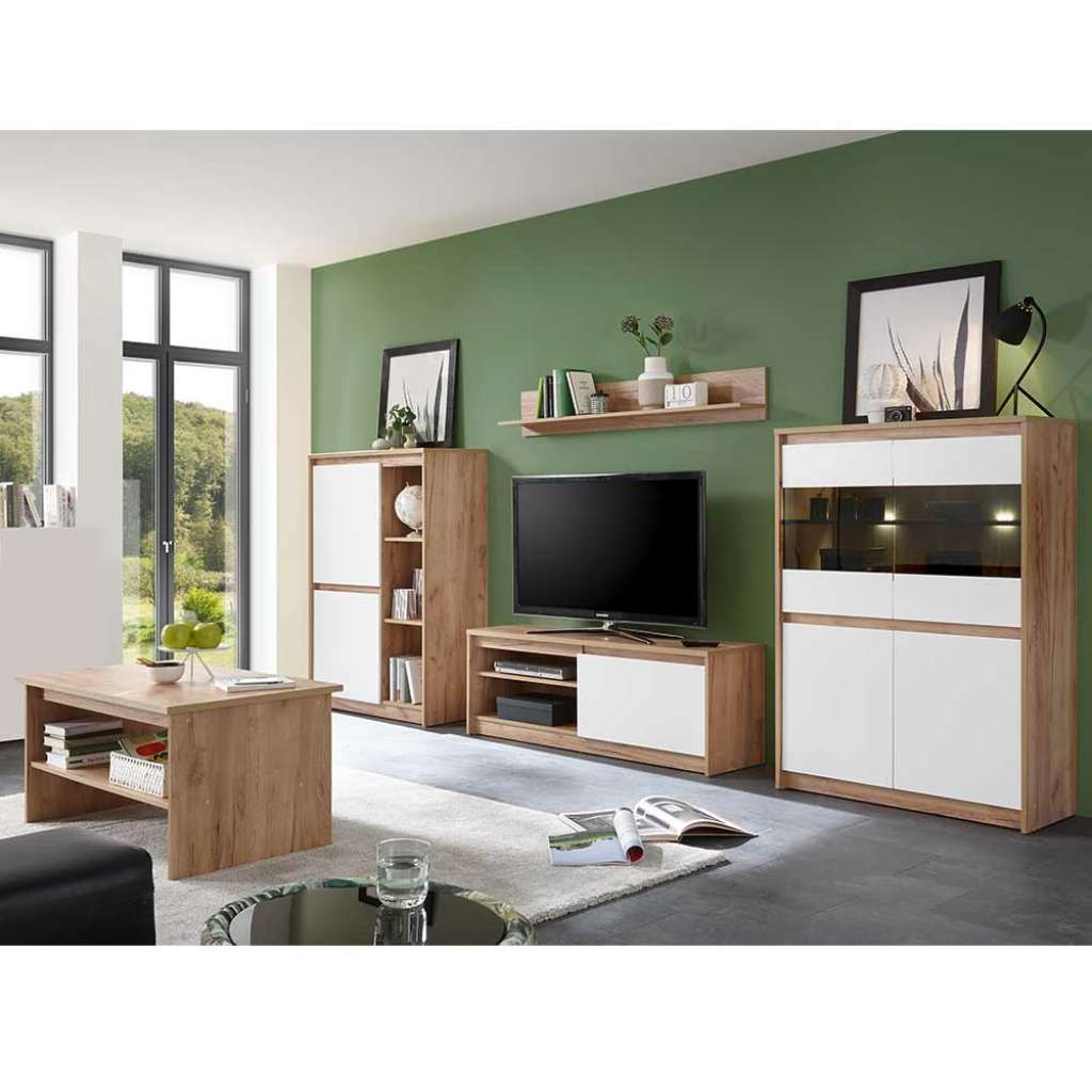 Wohnzimmer Set in Weiß und Eiche Optik modern (5-teilig)