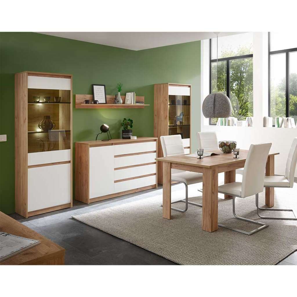 Esszimmer in Weiß und Eiche Optik komplett (5-teilig)