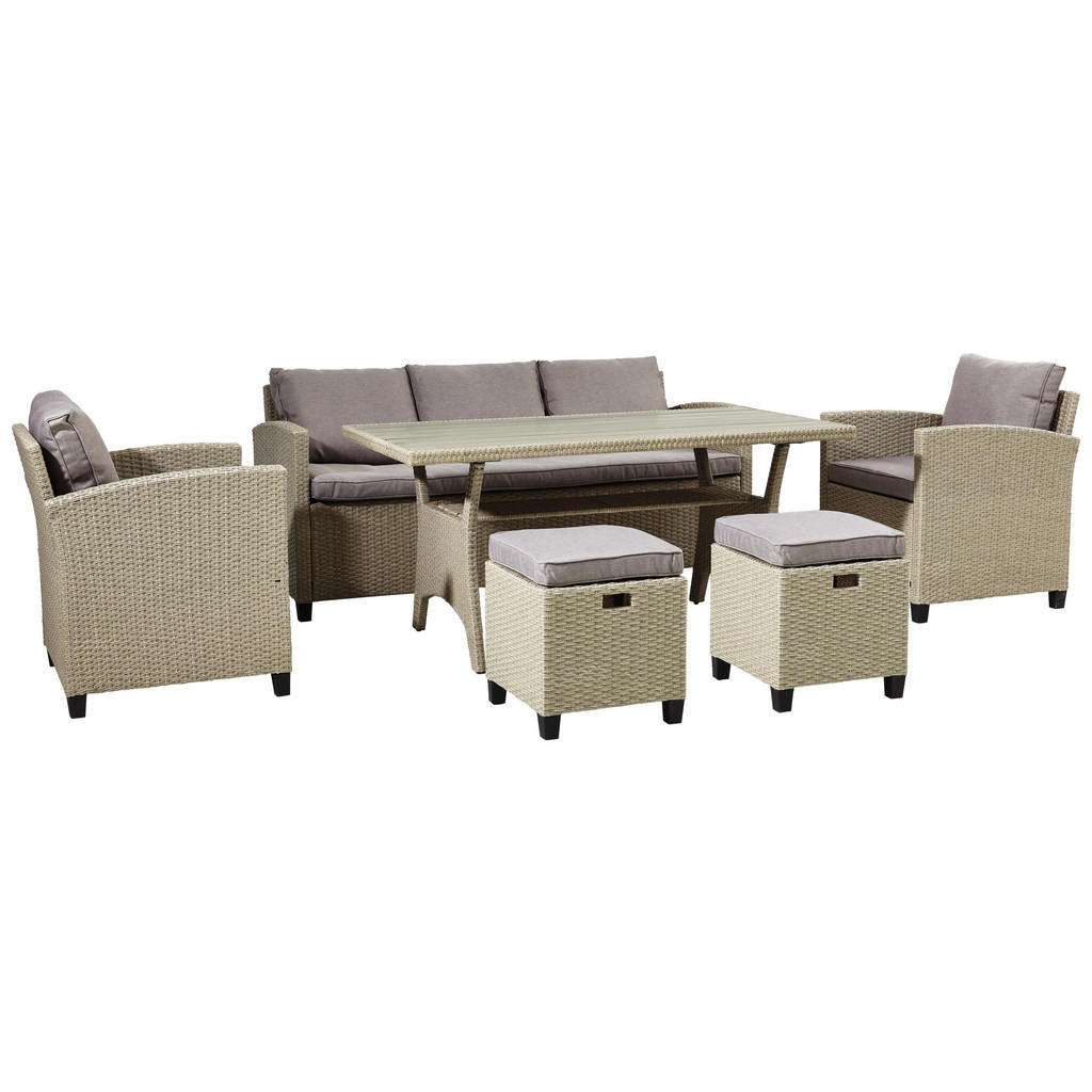 Ambia Garden DINING-LOUNGESET Braun Kunststoffgeflecht, Polywood® Stahl