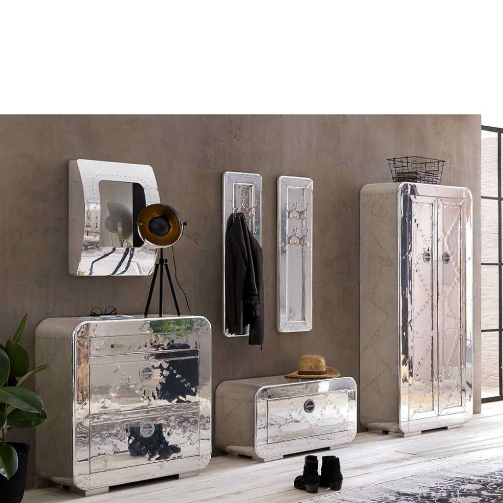 Industriedesign Garderobe in Silberfarben Aluminium beschlagen (6-teilig)