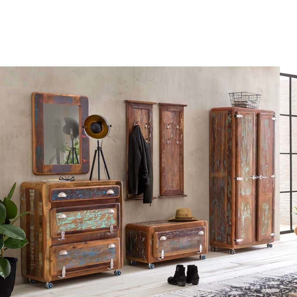 Garderobenkombination im Shabby Chic Design Bunt aus Recyclingholz (6-teilig)