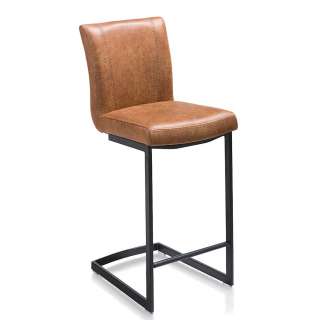 Barstühle in Cognac Braun Kunstleder Fußstütze (2er Set)