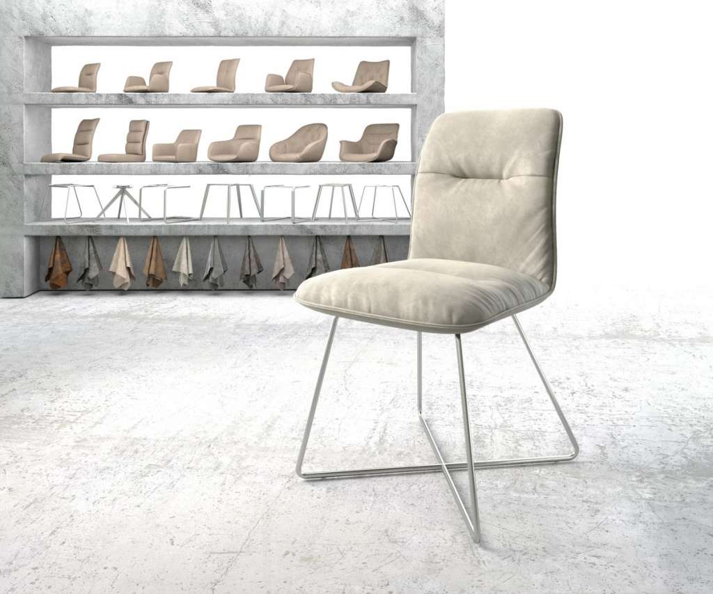 DELIFE Esszimmerstuhl Francy-Flex Beige Samt X-Gestell, Esszimmerstühle